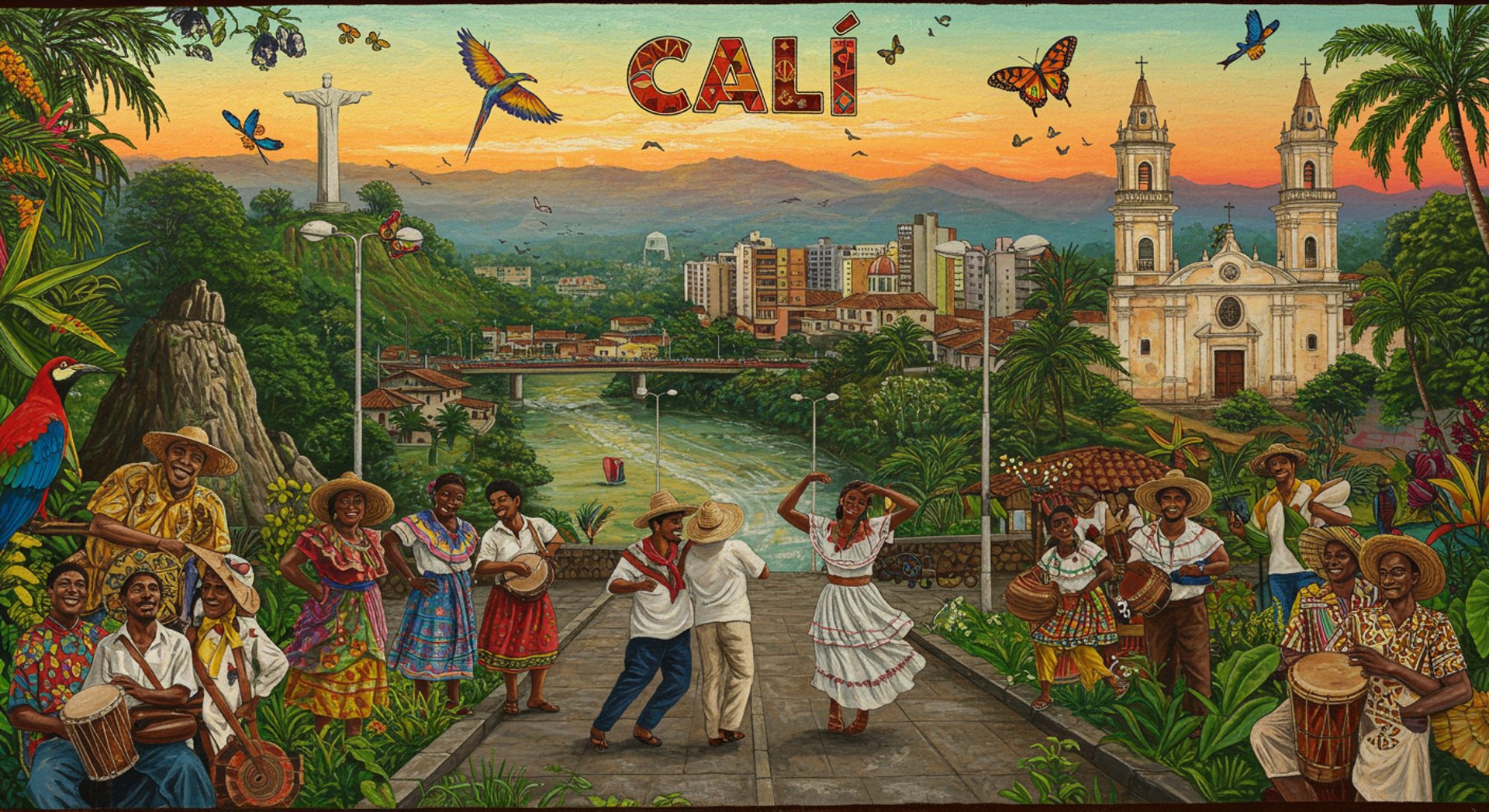 Mural de Cali con Farallones y Cristo Rey